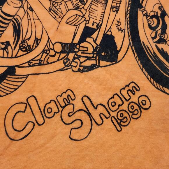VTG 90s Harley Davidson Shirt Mens Medium Orange Clam Sham Motorcycle Event 1990 - Picture 5 of 16